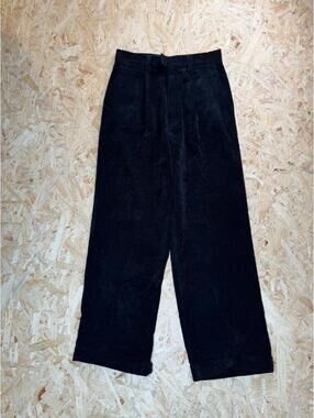Bagazio Corduroy Pants Womens 32 Black Pleated Front Wide Leg Cuffed Trouser